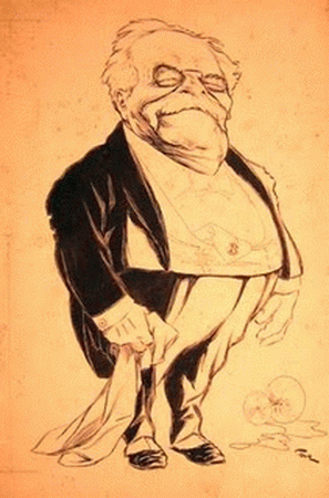 Caricatura de Adolfo Bullrich, fundador de la empresa dedicada a vender las tierras "ganadas al indio".